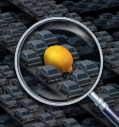 lemon under magnifying glass with cars around it